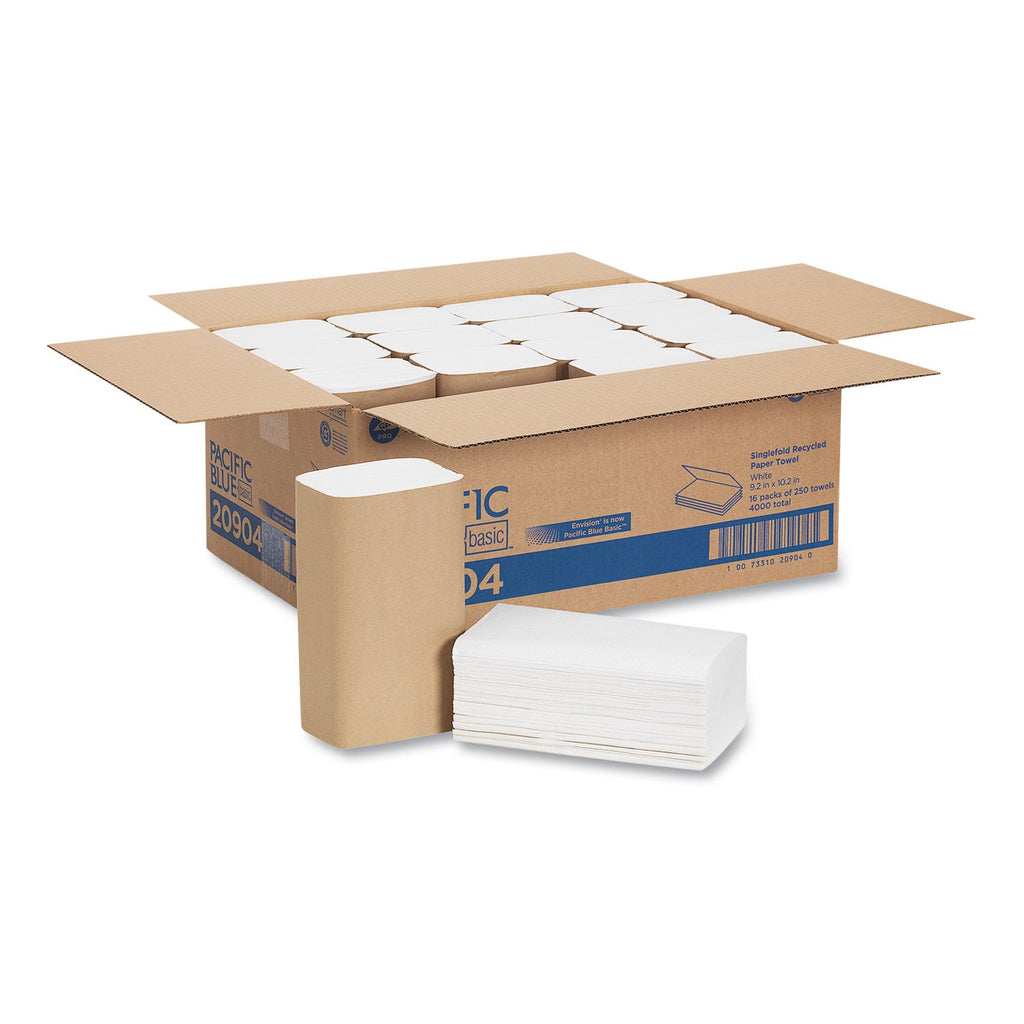 Georgia Pacific Pacific Blue Basic S-Fold Paper Towels, 10.25 x 9.25, White, 250/Pack, 16 Packs/Carton